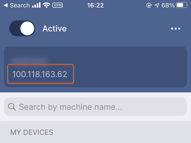 The device list with the current Android device's IP address indicated with a red outline.