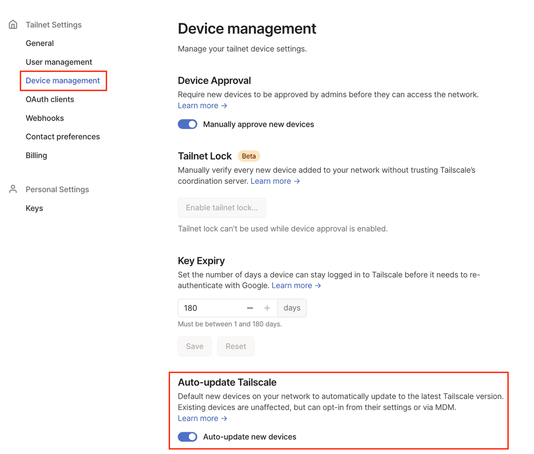 Auto-update enabled in the admin console.
