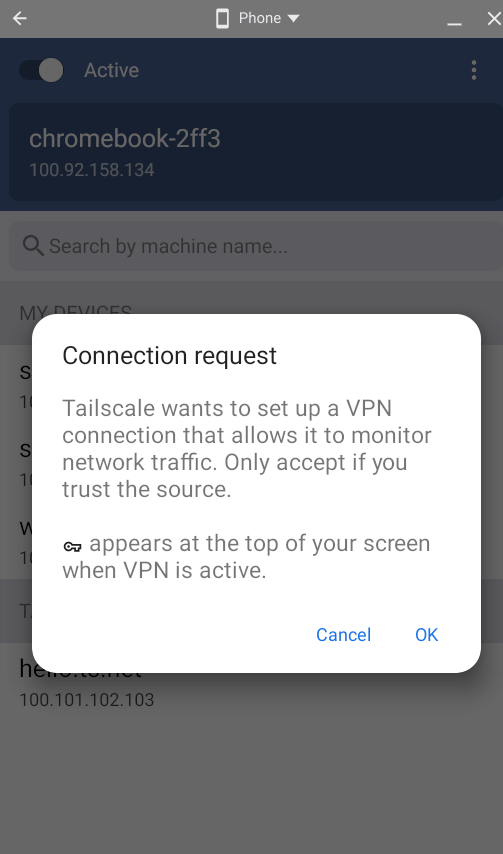 Connection Request screen