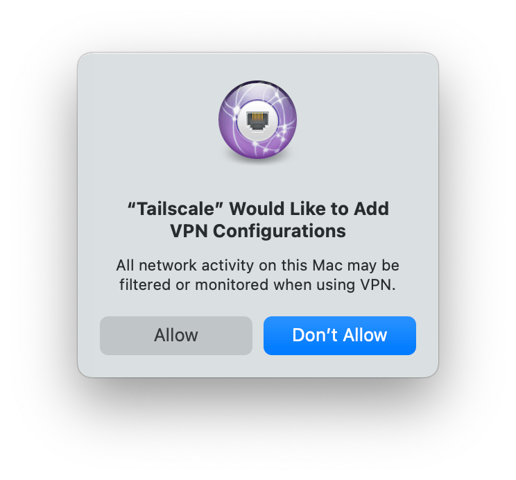 A screenshot of the prompt asking the user to allow installing a VPN configuration
